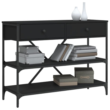 Console Table with Drawers and Shelves Black Engineered Wood