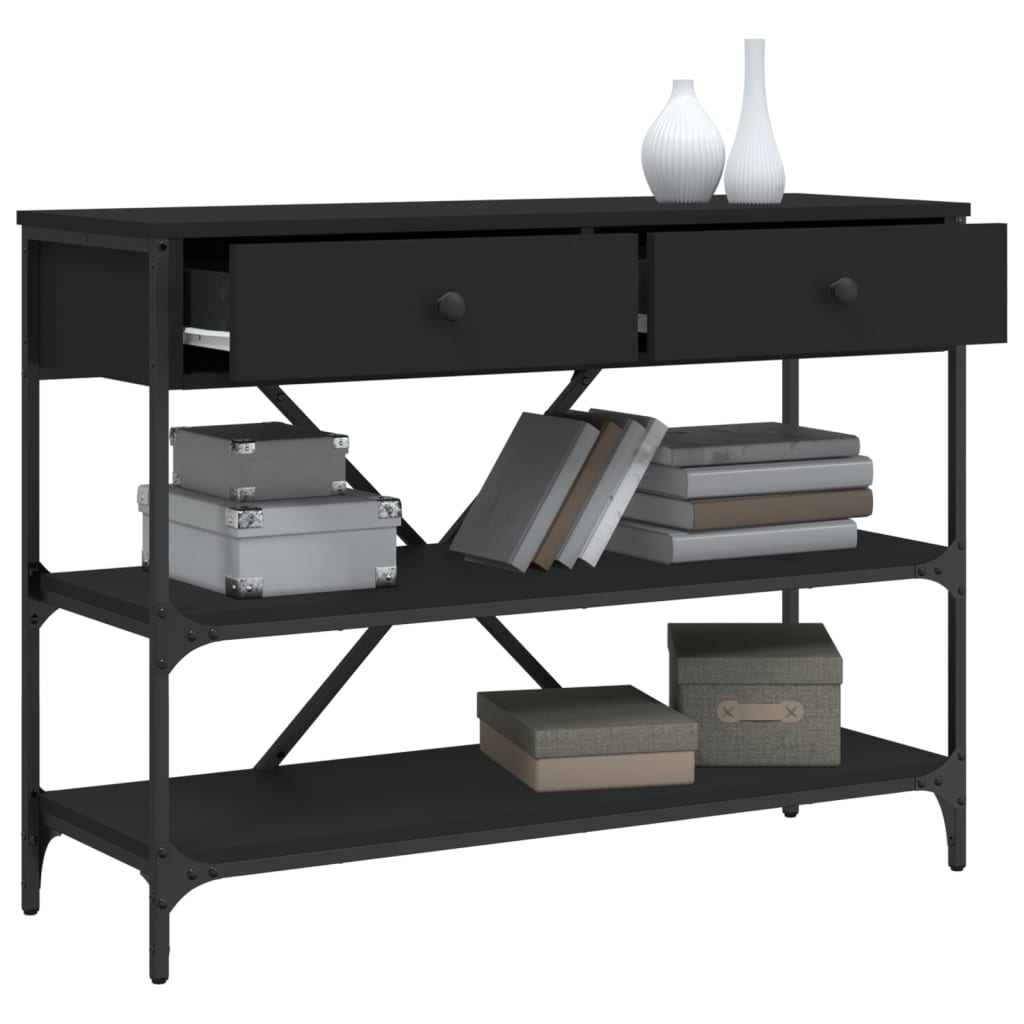 Console Table with Drawers and Shelves Black Engineered Wood