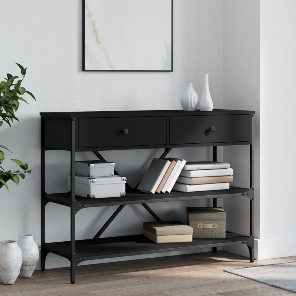 Console Table with Drawers and Shelves Black Engineered Wood