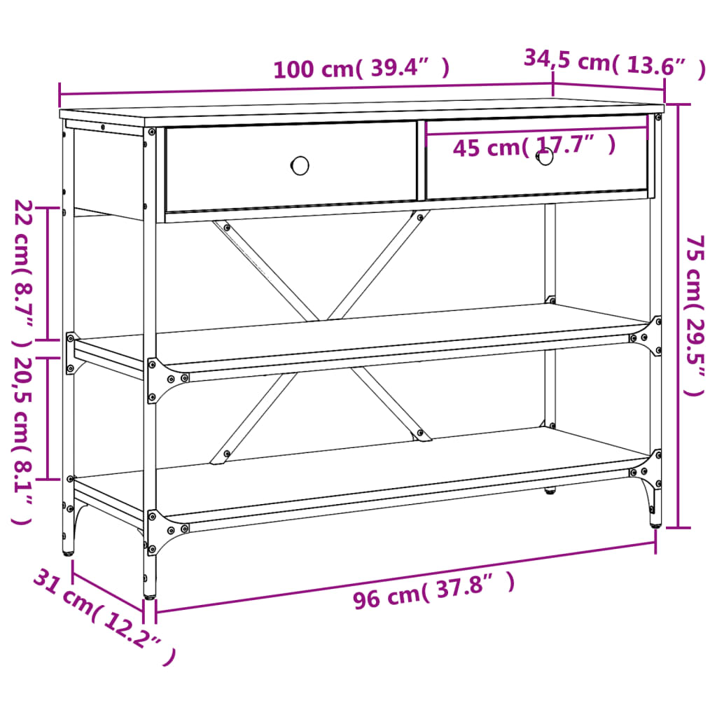 Console Table with Drawers and Shelves Sonoma Oak Engineered Wood