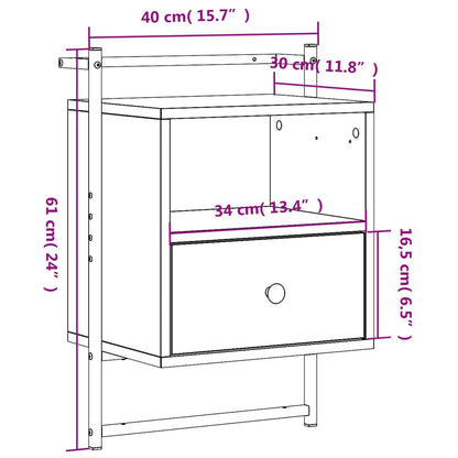 Bedside Cabinets Wall-mounted 2 pcs Smoked Oak 40x30x61 cm Engineered Wood