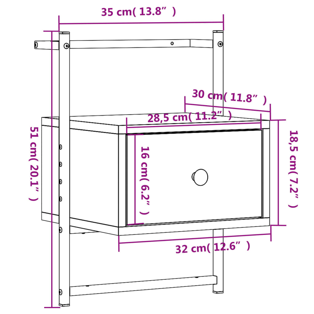 Bedside Cabinet Wall-mounted Smoked Oak 35x30x51 cm Engineered Wood