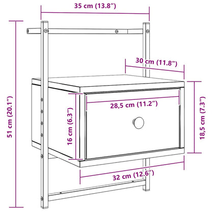 Bedside Cabinet Wall-mounted Smoked Oak 35x30x51 cm Engineered Wood