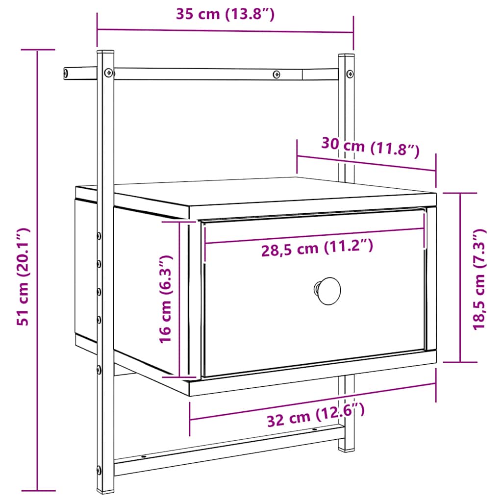 Bedside Cabinet Wall-mounted Grey Sonoma 35x30x51 cm Engineered Wood