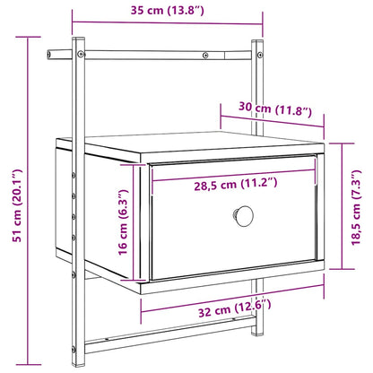 Bedside Cabinet Wall-mounted Grey Sonoma 35x30x51 cm Engineered Wood