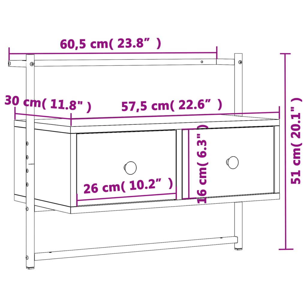 TV Cabinet Wall-mounted Grey Sonoma 60.5x30x51 cm Engineered Wood