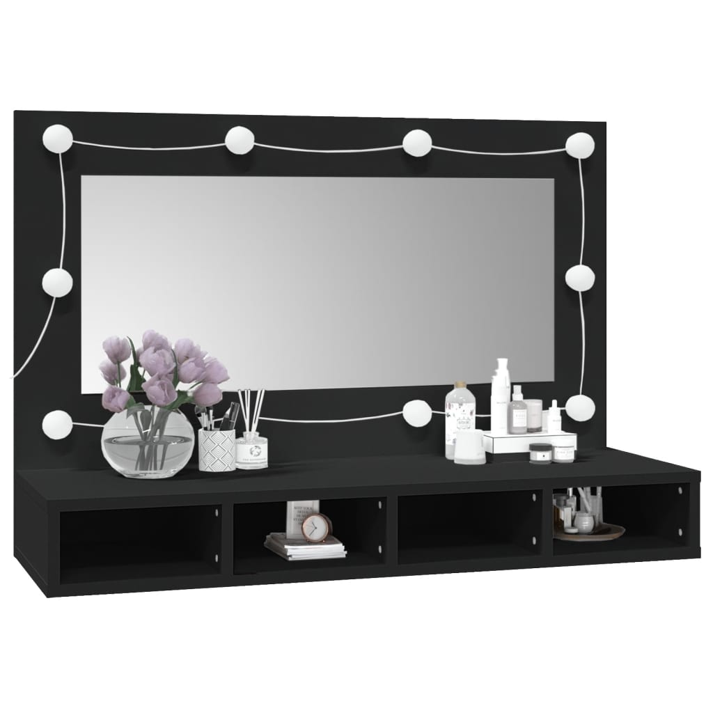 Mirror Cabinet with LED Black 90x31.5x62 cm