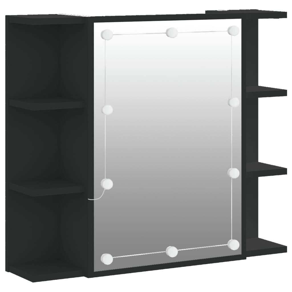 Mirror Cabinet with LED Black 70x16.5x60 cm