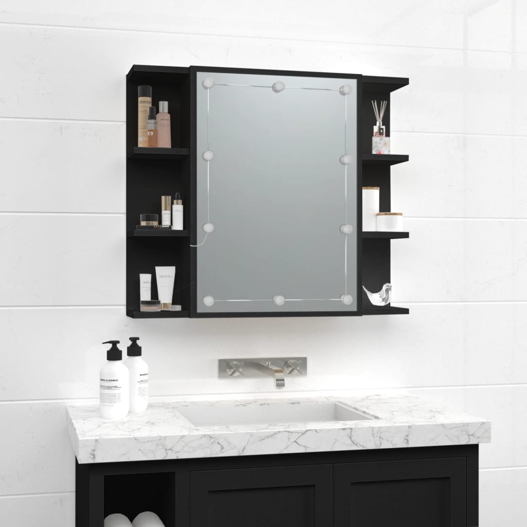 Mirror Cabinet with LED Black 70x16.5x60 cm