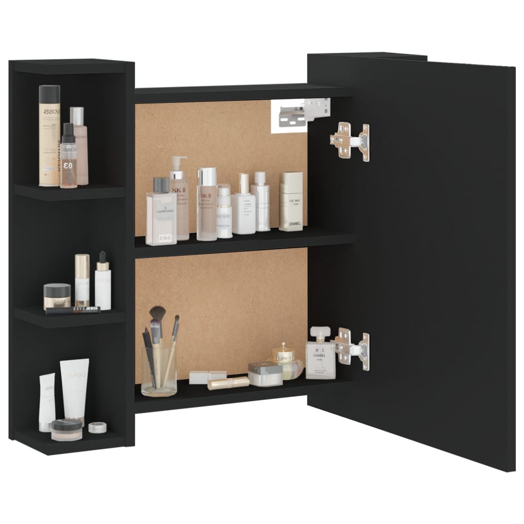 Mirror Cabinet with LED Black 70x16.5x60 cm