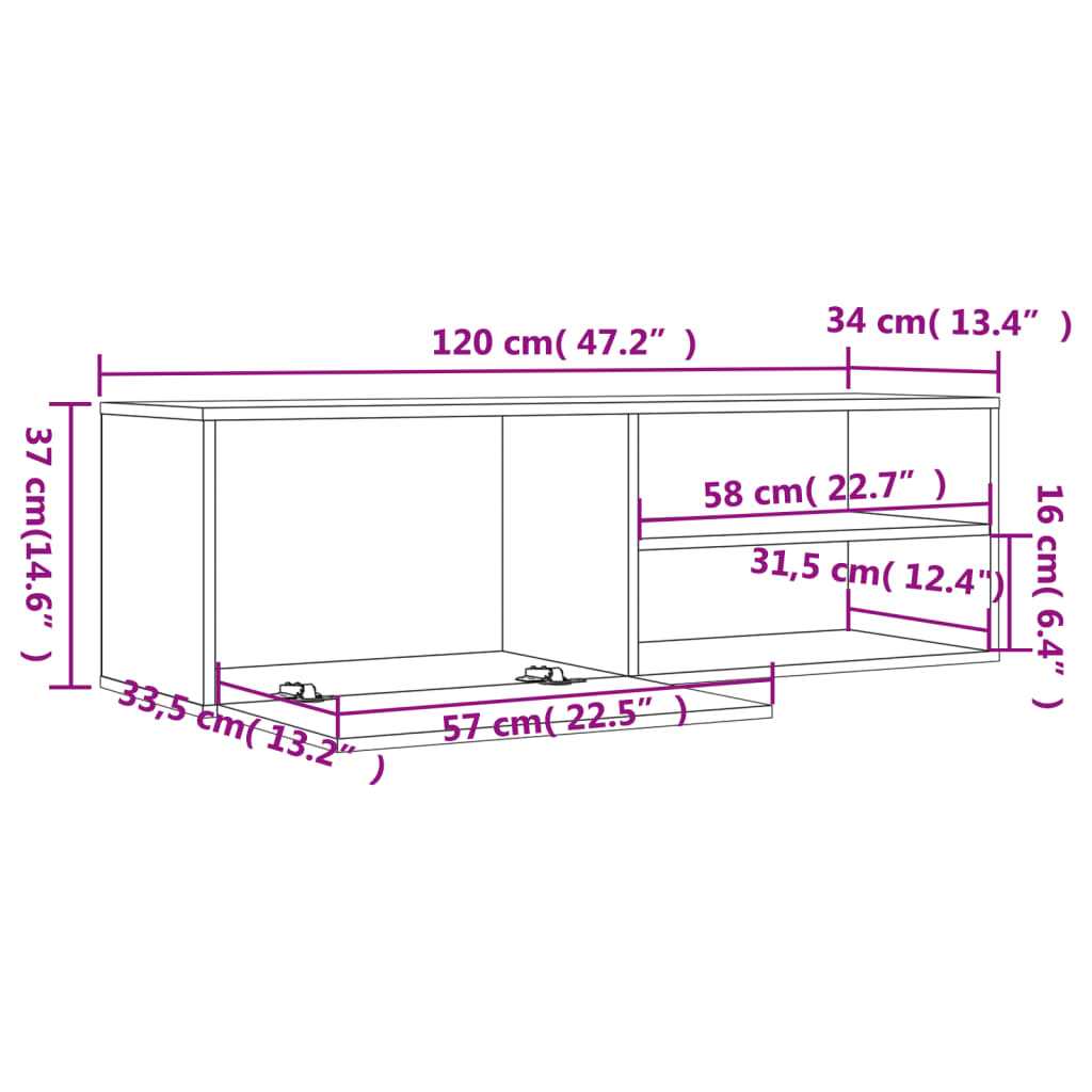 TV Cabinet Smoked Oak 120x34x37 cm Engineered Wood