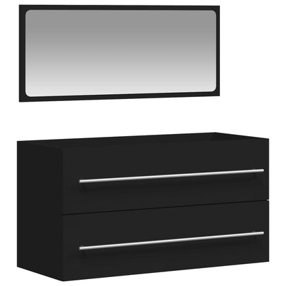 Bathroom Cabinet with Mirror Black Engineered Wood