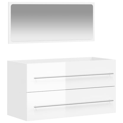 Bathroom Cabinet with Mirror High Gloss White Engineered Wood