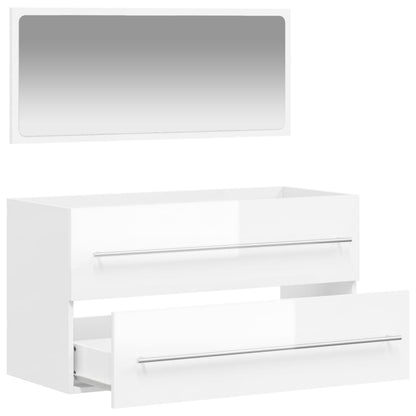 Bathroom Cabinet with Mirror High Gloss White Engineered Wood