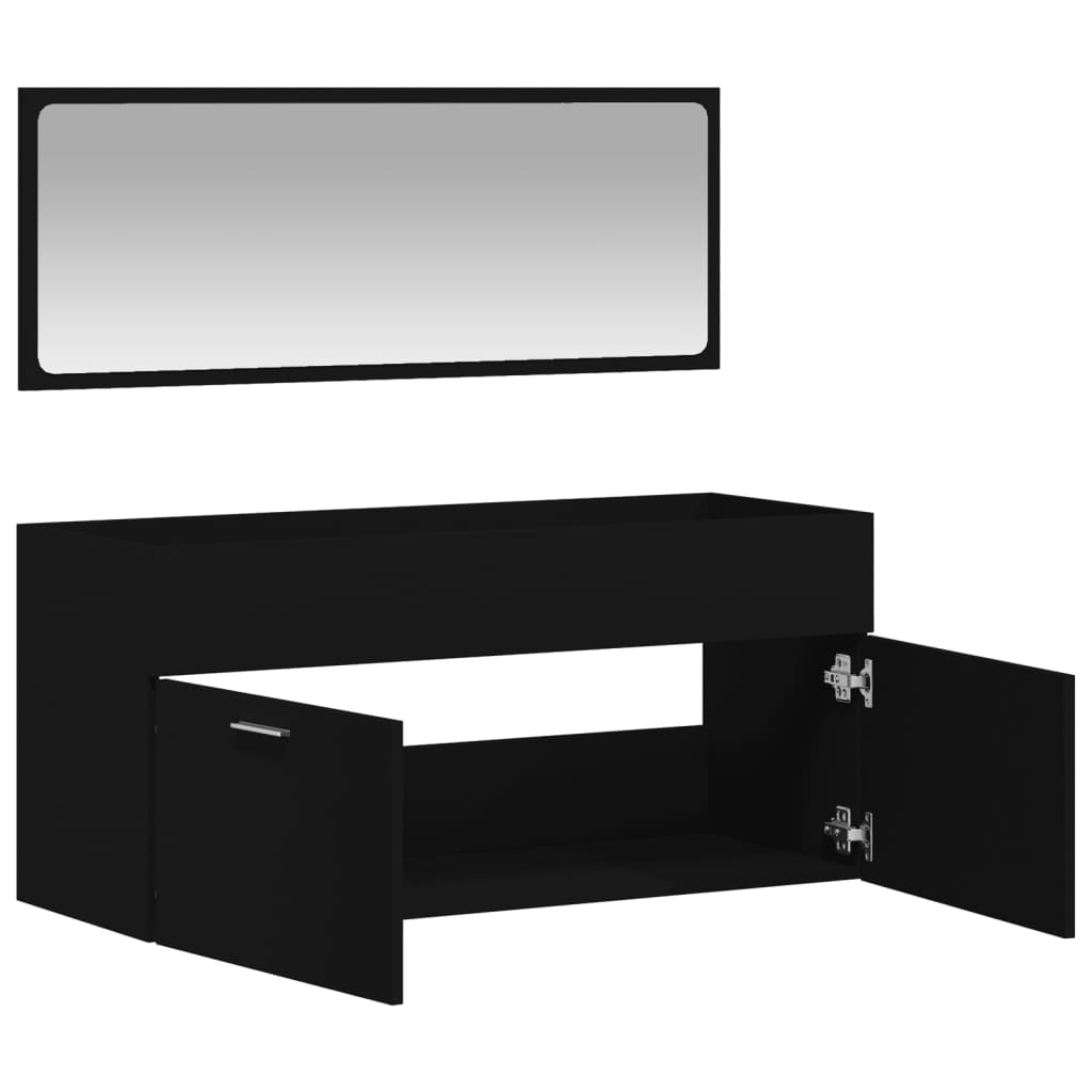 Bathroom Cabinet with Mirror Black Engineered Wood