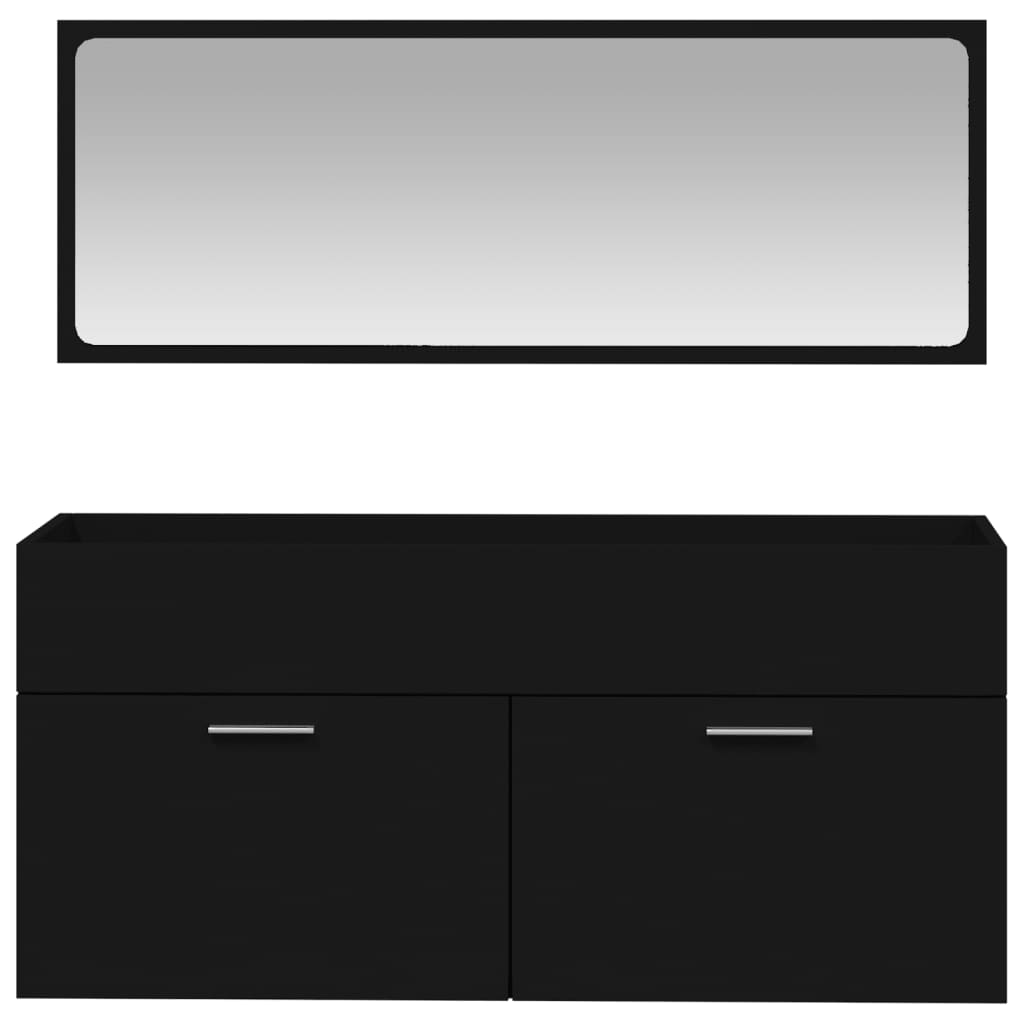 Bathroom Cabinet with Mirror Black Engineered Wood