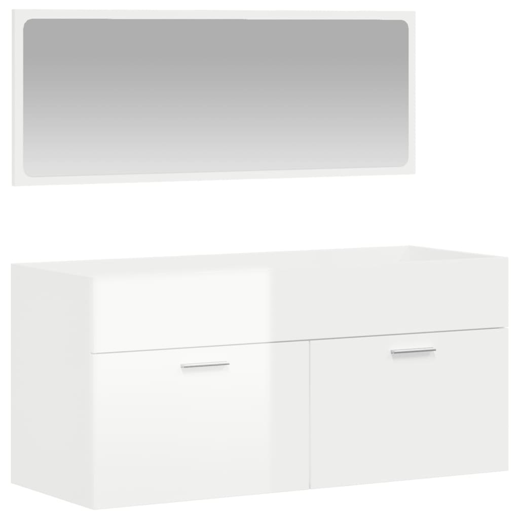 Bathroom Cabinet with Mirror High Gloss White Engineered Wood