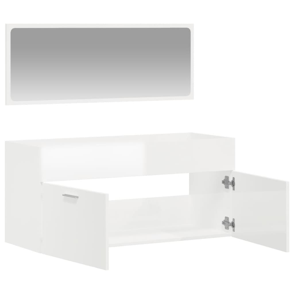 Bathroom Cabinet with Mirror High Gloss White Engineered Wood