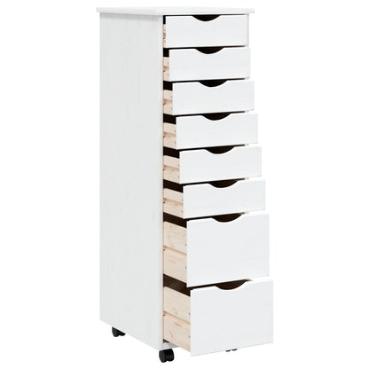 Rolling Cabinet with Drawers MOSS White Solid Wood Pine