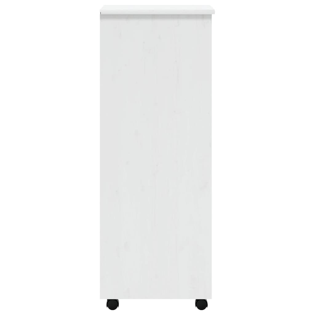 Rolling Cabinet with Drawers MOSS White Solid Wood Pine