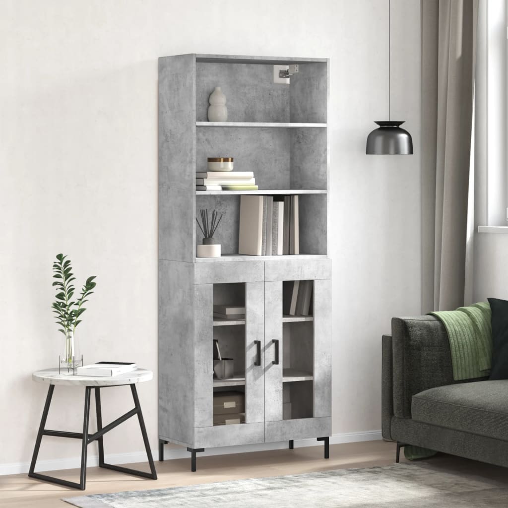 Highboard Concrete Grey 69.5x34x180 cm Engineered Wood