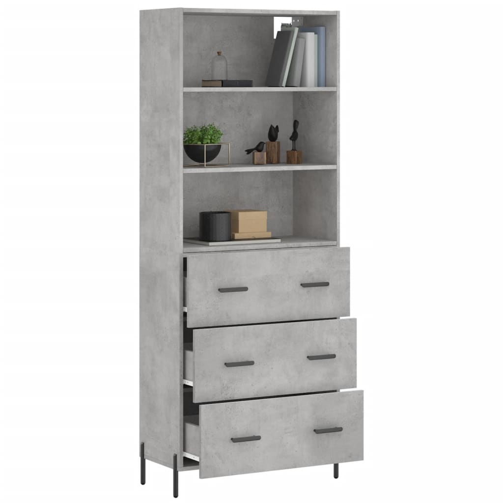 Highboard Concrete Grey 69.5x34x180 cm Engineered Wood