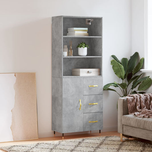 Highboard Concrete Grey 69.5x34x180 cm Engineered Wood