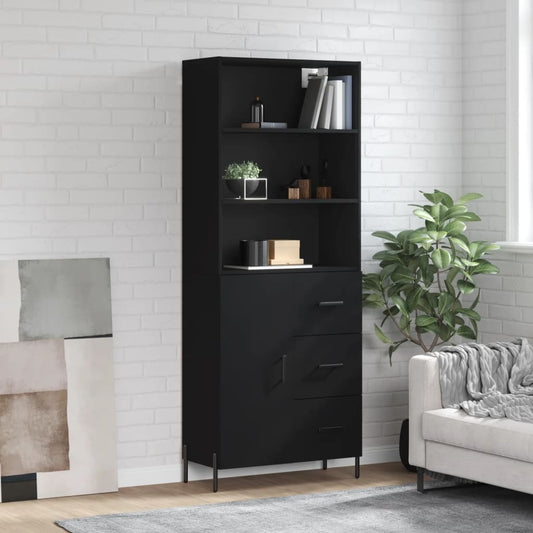 Highboard Black 69.5x34x180 cm Engineered Wood