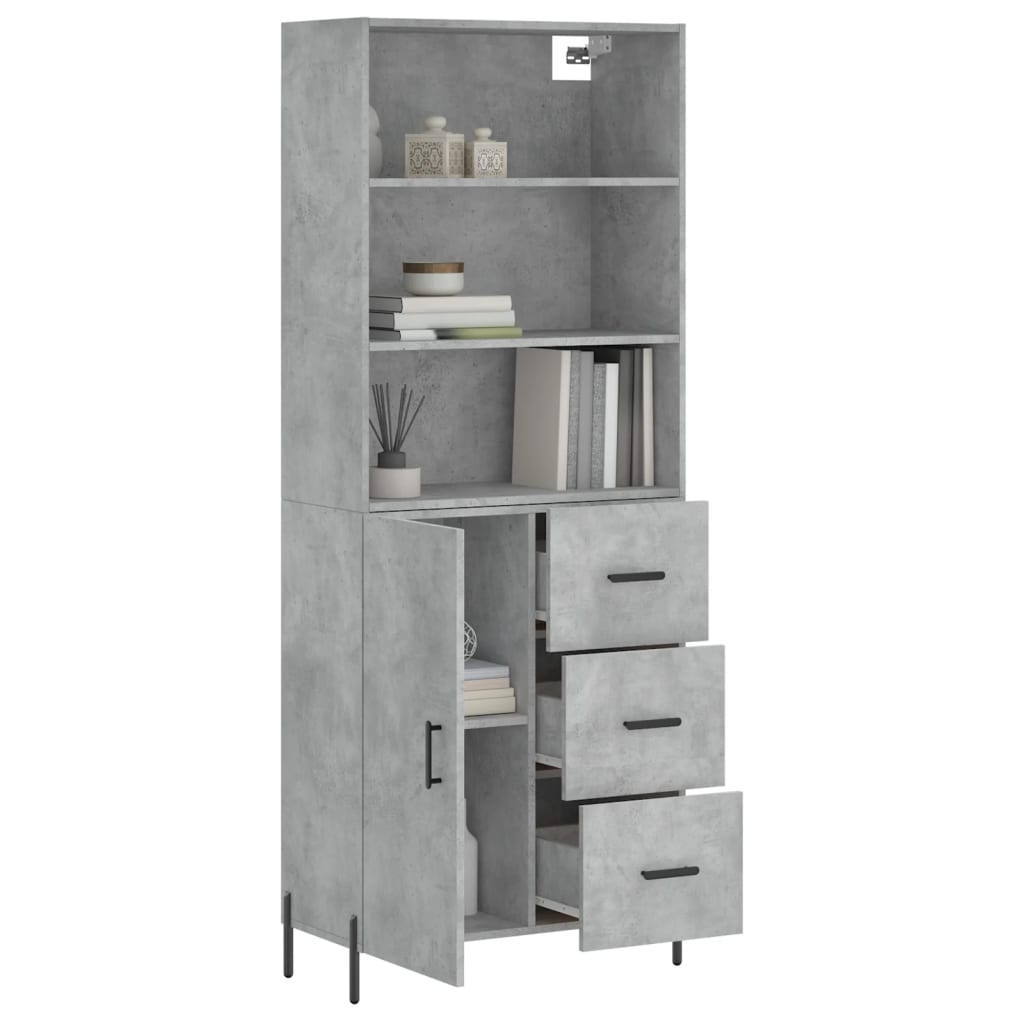 Highboard Concrete Grey 69.5x34x180 cm Engineered Wood