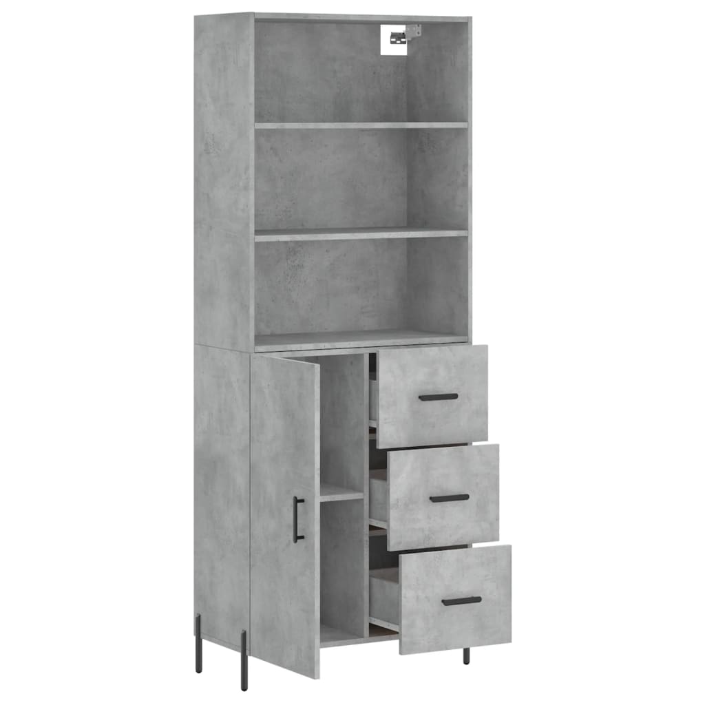 Highboard Concrete Grey 69.5x34x180 cm Engineered Wood