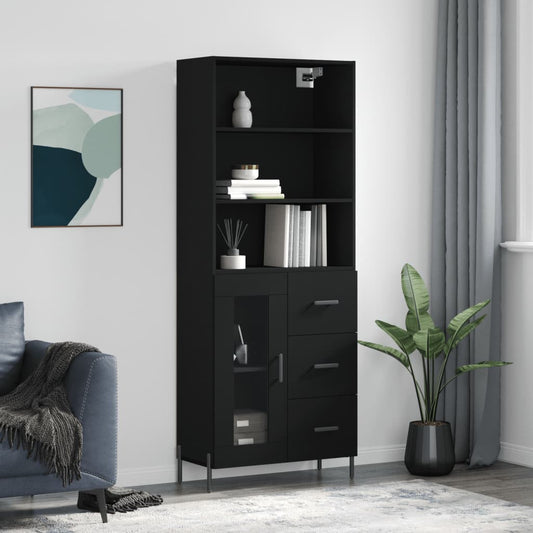 Highboard Black 69.5x34x180 cm Engineered Wood