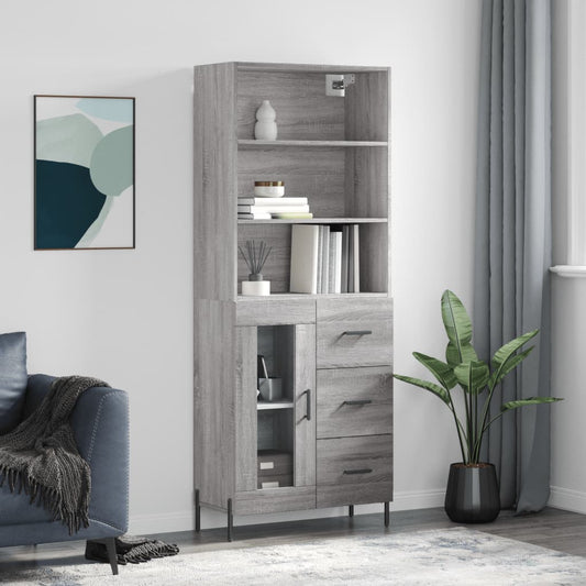 Highboard Grey Sonoma 69.5x34x180 cm Engineered Wood