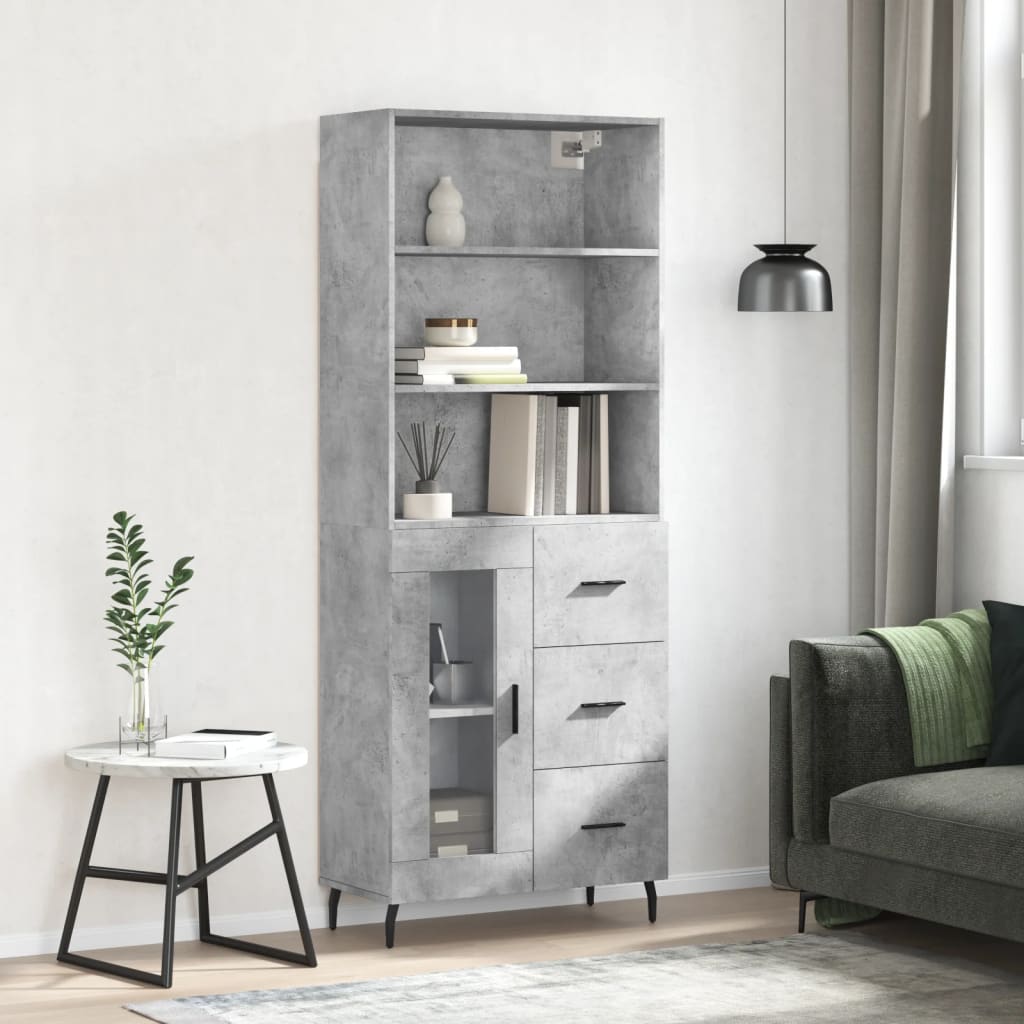 Highboard Concrete Grey 69.5x34x180 cm Engineered Wood