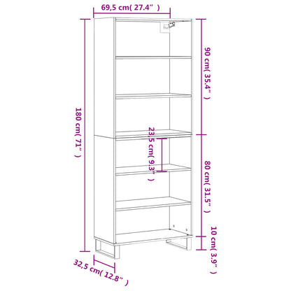 Highboard Black 69.5x32.5x180 cm Engineered Wood