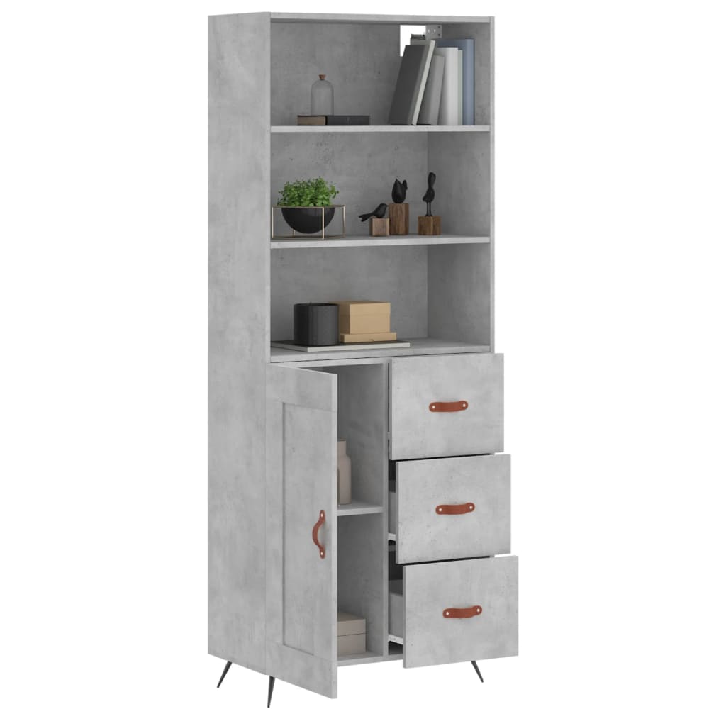 Highboard Concrete Grey 69.5x34x180 cm Engineered Wood