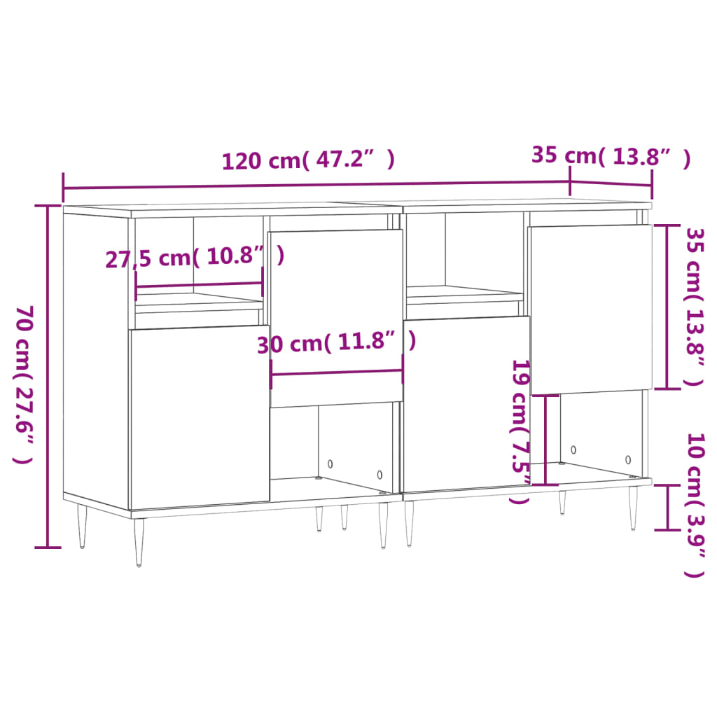 Sideboards 2 pcs White Engineered Wood