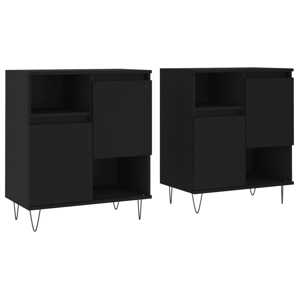 Sideboards 2 pcs Black Engineered Wood