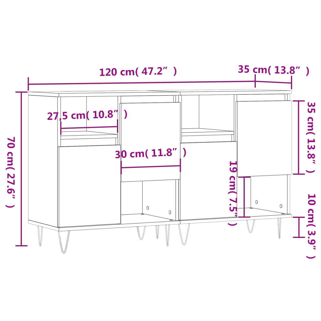 Sideboards 2 pcs Black Engineered Wood