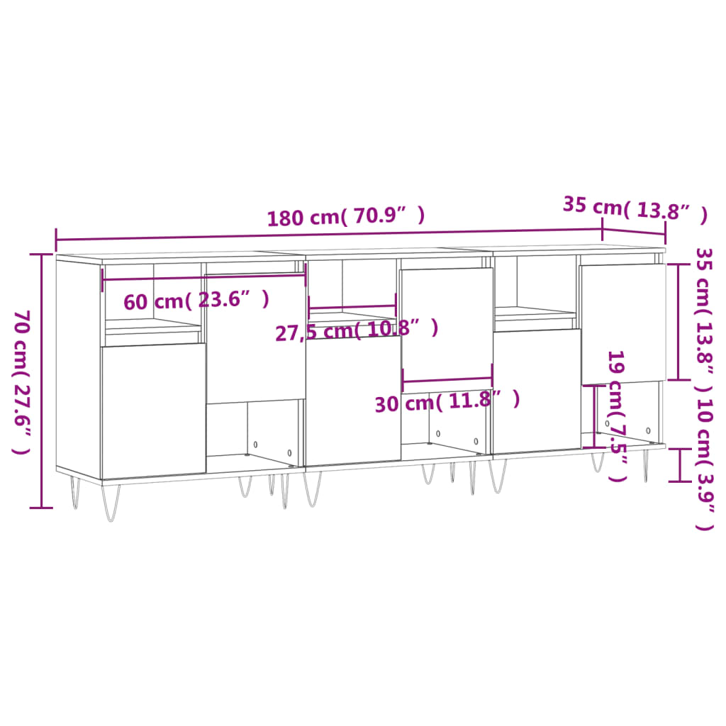 Sideboards 3 pcs Concrete Grey Engineered Wood