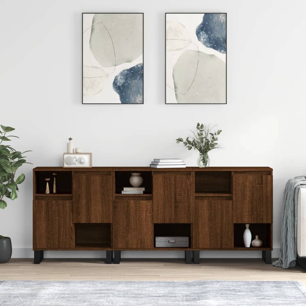 Sideboards 3 pcs Brown Oak Engineered Wood