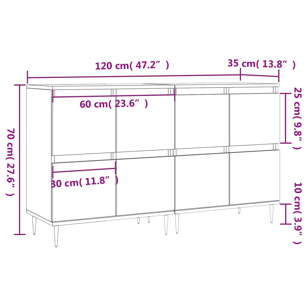 Sideboards 2 pcs High Gloss White Engineered Wood