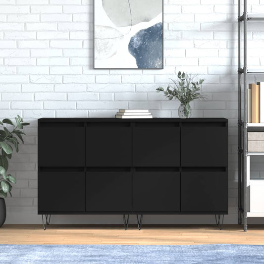 Sideboards 2 pcs Black Engineered Wood