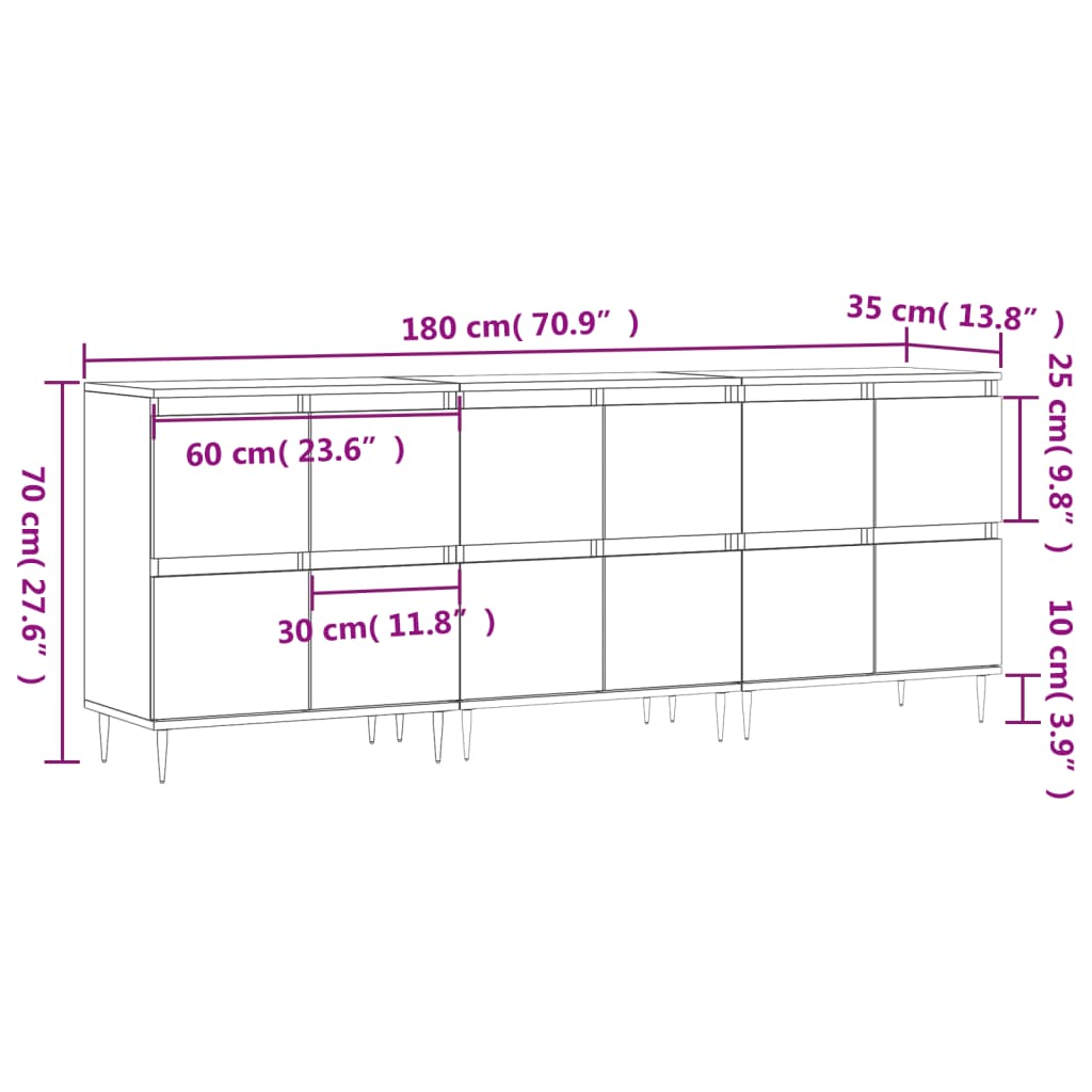 Sideboards 3 pcs High Gloss White Engineered Wood