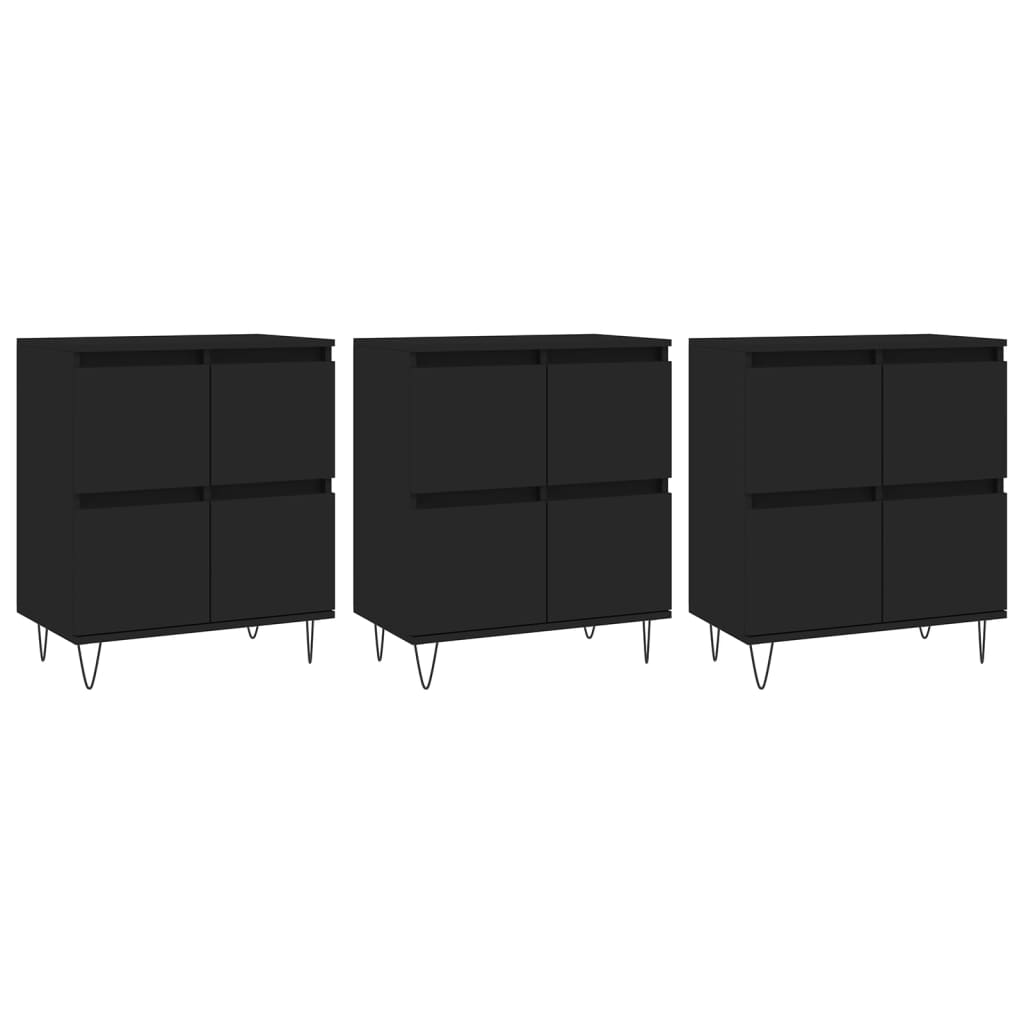 Sideboards 3 pcs Black Engineered Wood