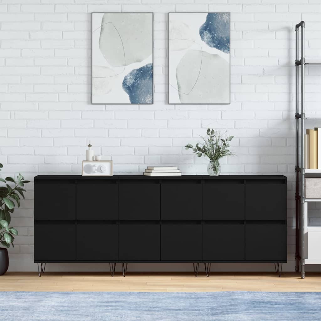 Sideboards 3 pcs Black Engineered Wood