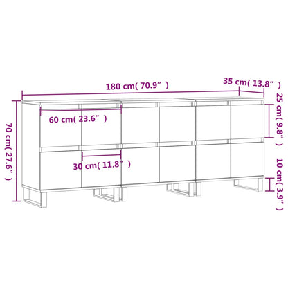 Sideboards 3 pcs Concrete Grey Engineered Wood