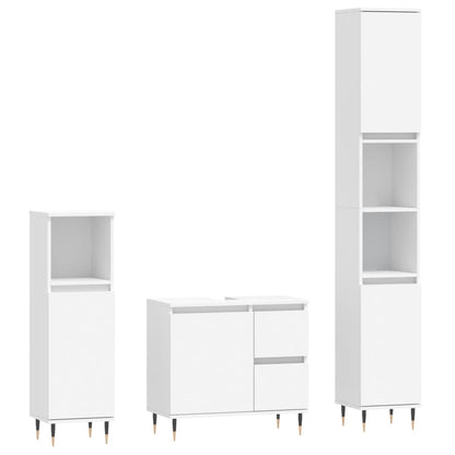 3 Piece Bathroom Furniture Set White Engineered Wood