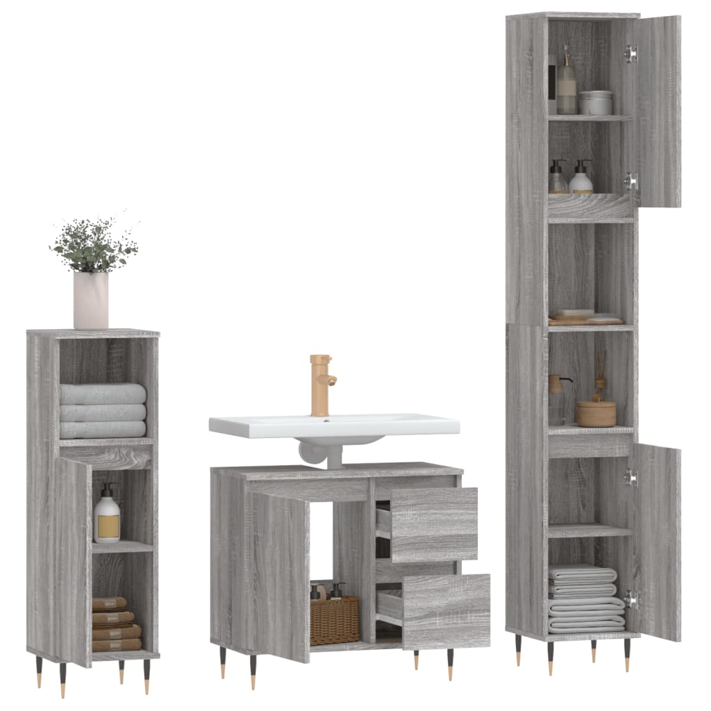 3 Piece Bathroom Furniture Set Grey Sonoma Engineered Wood