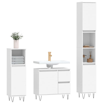 3 Piece Bathroom Furniture Set White Engineered Wood