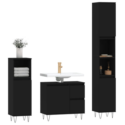 3 Piece Bathroom Furniture Set Black Engineered Wood